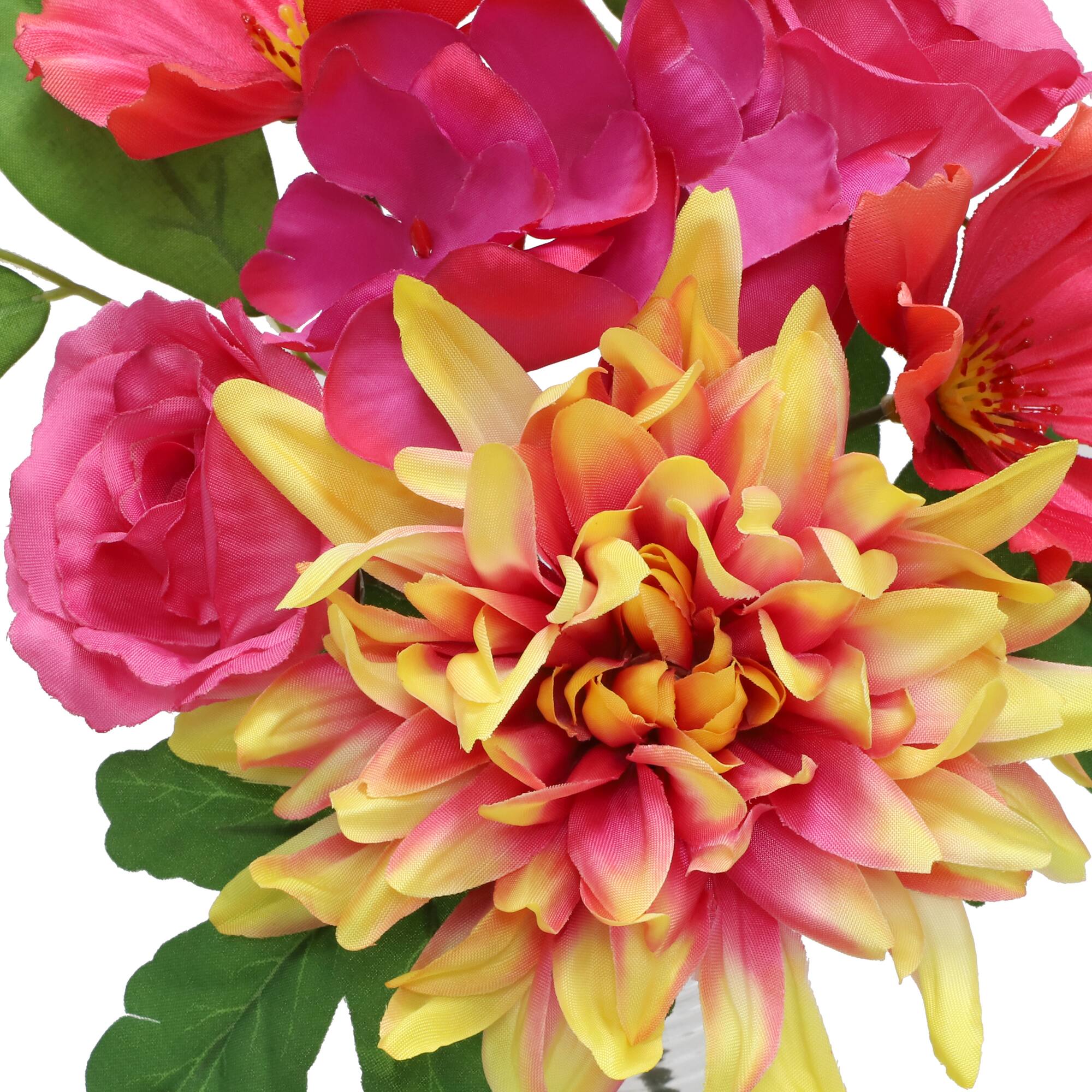 10.5" Premade Pink & Yellow Dahlia & Rose in Glass Vase by Ashland®